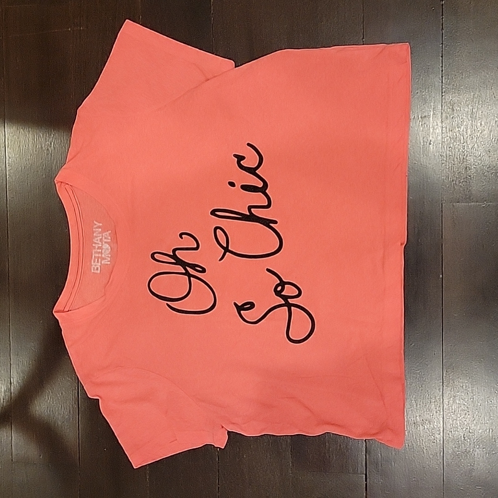 GIRL'S BETHANY MOTA NEON PINK "SO CHIC" T SHIRT SIZE LARGE
